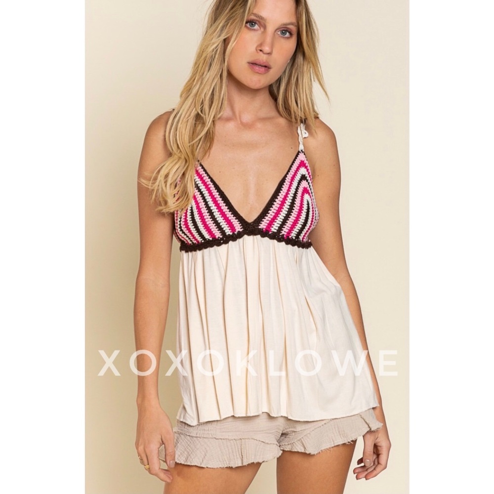 POL Pink Multi Crochet Baby Doll Tank Top - Picture 5 of 13